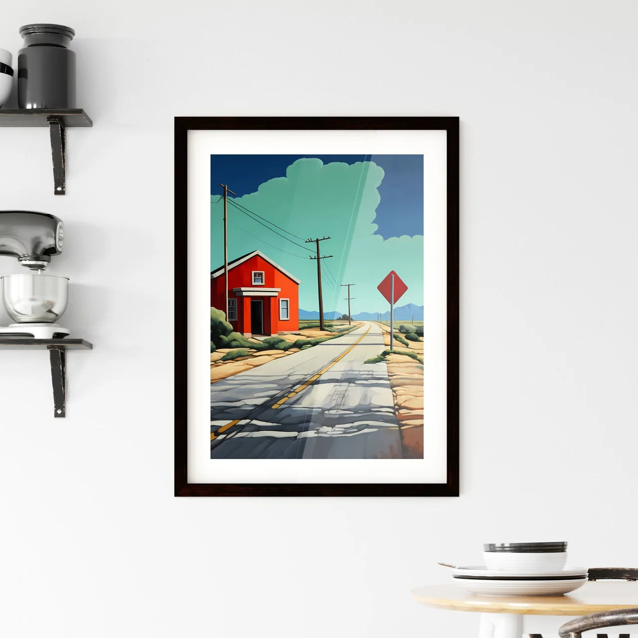 A Poster of end of the road - A Red House On A Road Custom Print