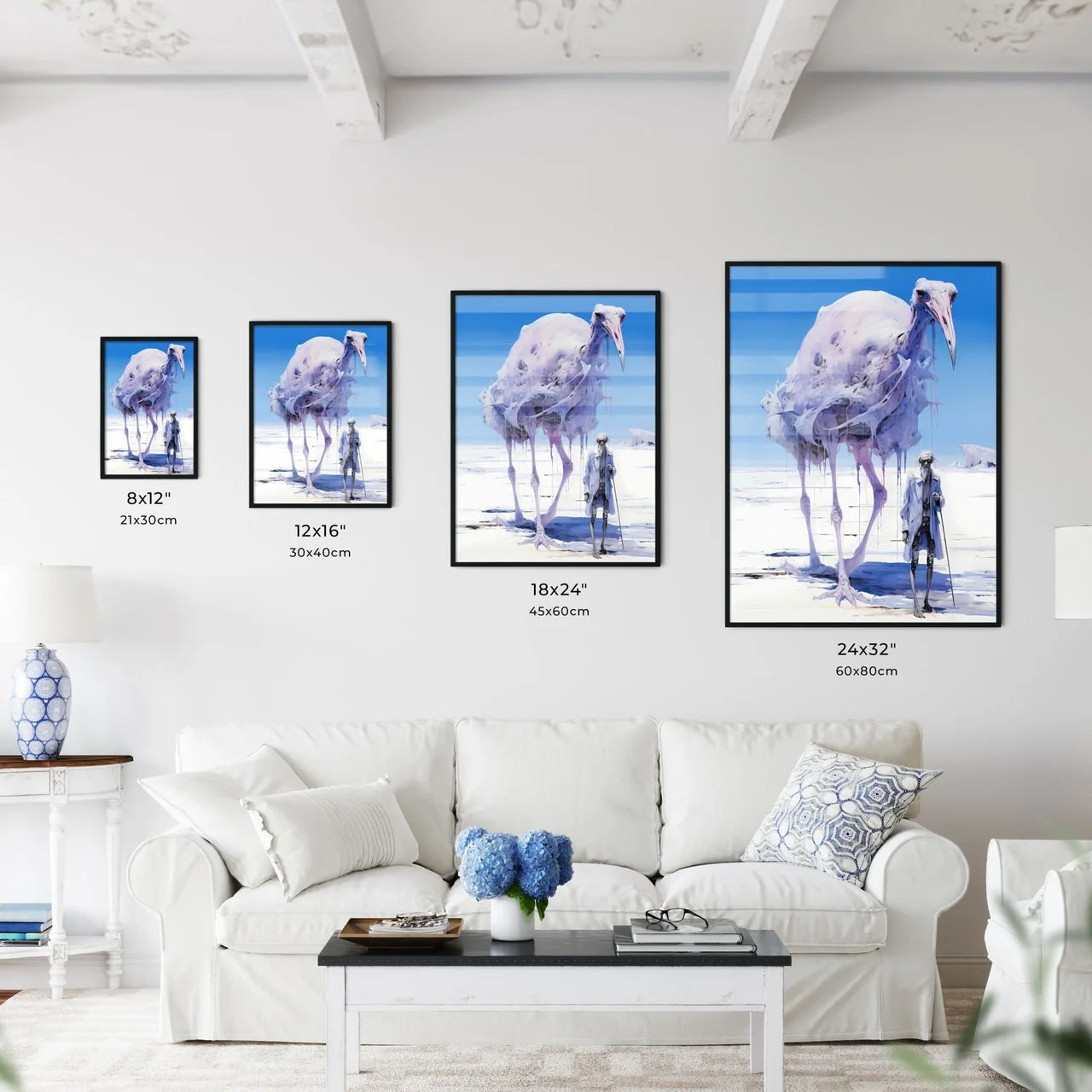 A Poster of A rider on a large ostrich  Size Chart