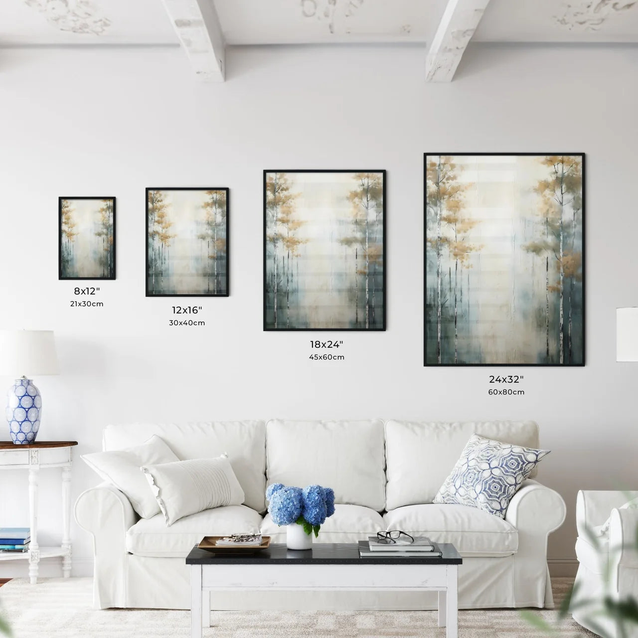 A Poster of painted forest of trees in white - Kitchen Hangings