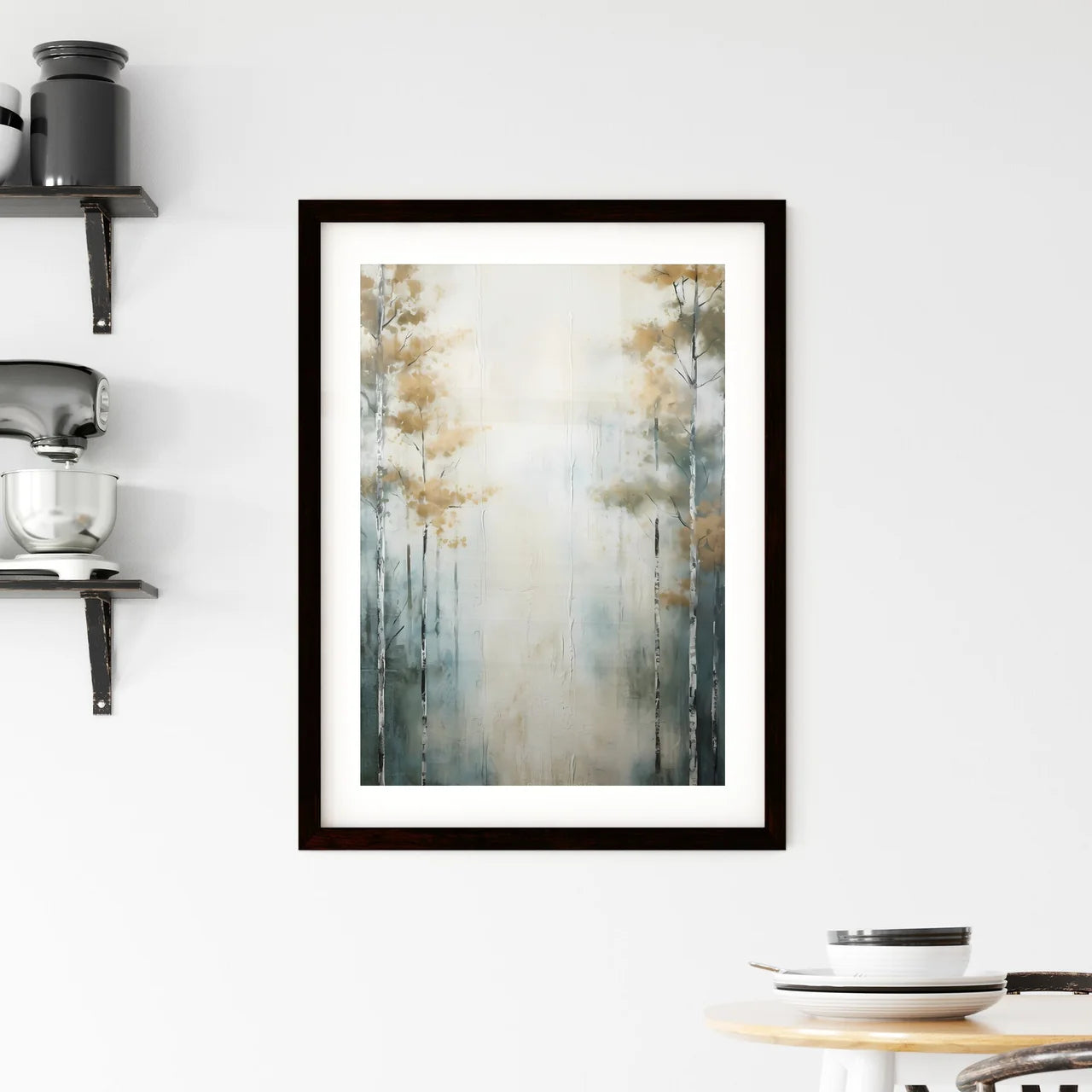 A Poster of painted forest of trees in white Framed Print