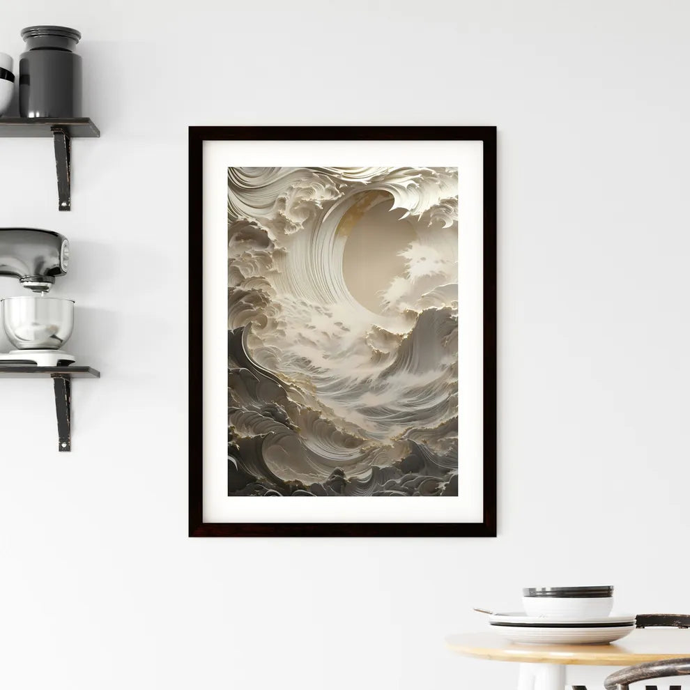 A Poster of gold and silver paper sculpture  Framed Print