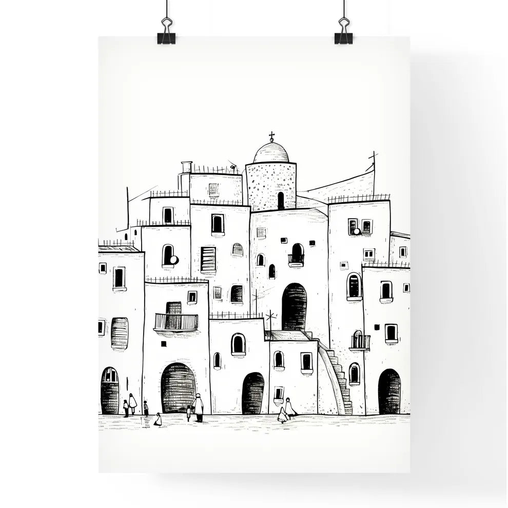 A Poster of Trapani TP city center and some people - A Drawing Of A Building Poster