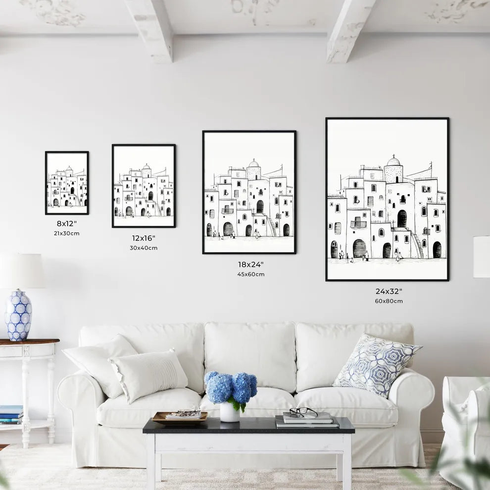 A Poster of Trapani TP city center and some people - A Drawing Of A Building Size Chart