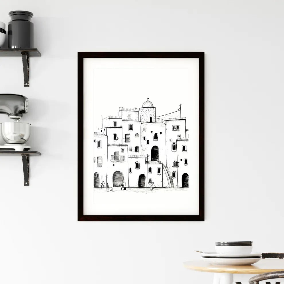 A Poster of Trapani TP city center and some people - A Drawing Of A Building Custom Print