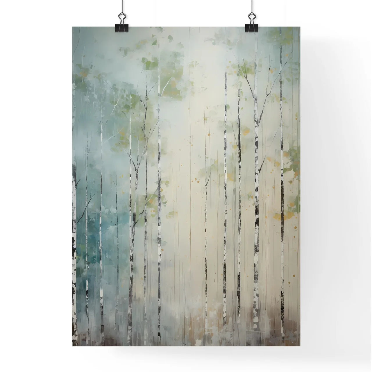 A Poster of painted forest of trees in white Poster