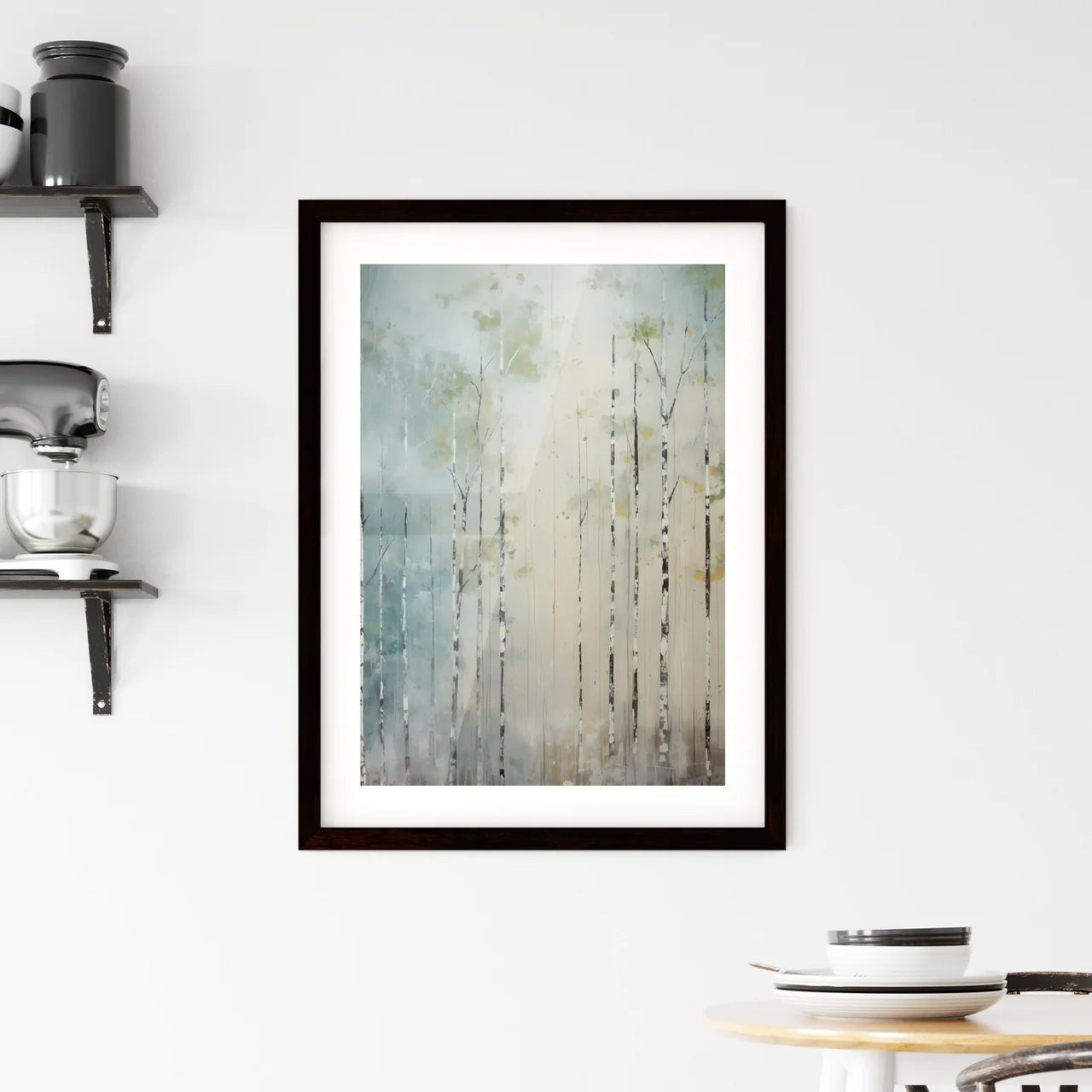 A Poster of painted forest of trees in white Framed Print