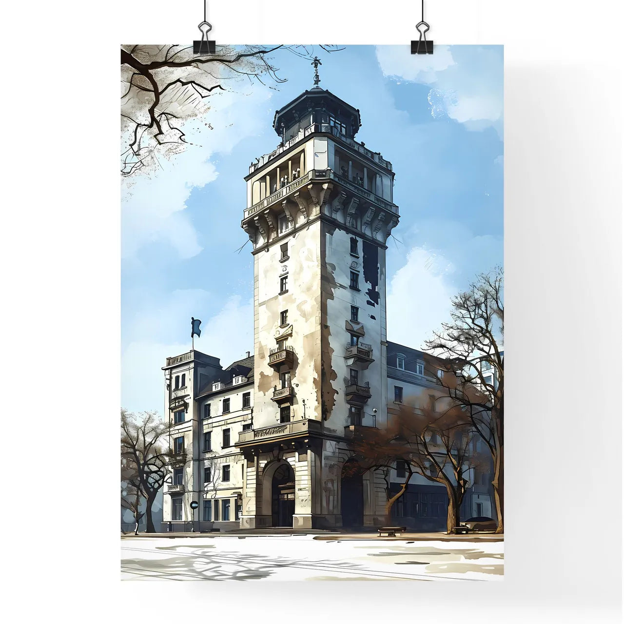 A Poster of Darmstadt Hesse germany Skyline - A Building With A Tower Poster