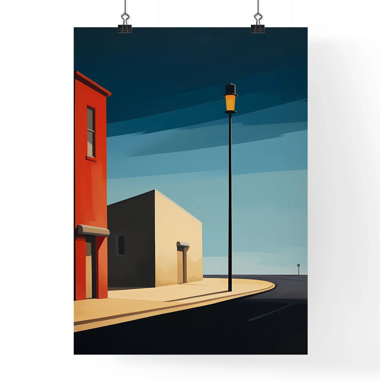 A Poster of end of the road - A Street Light And A Building Poster