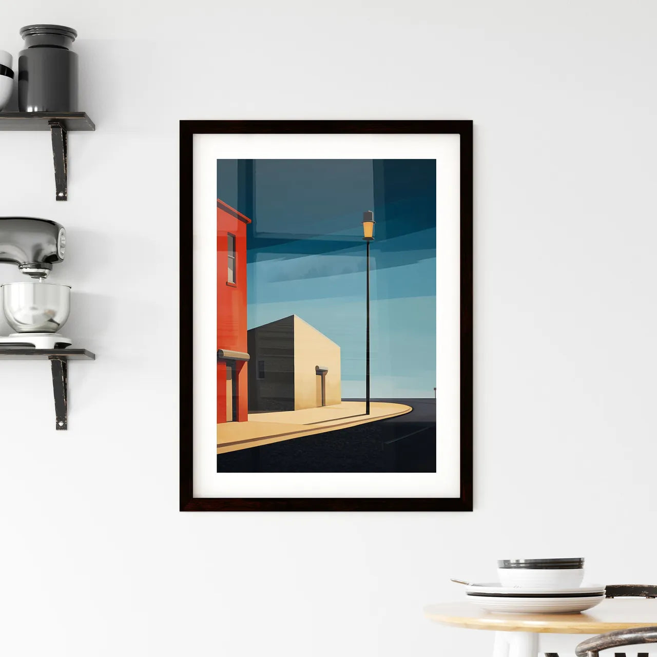 A Poster of end of the road - A Street Light And A Building Custom Print