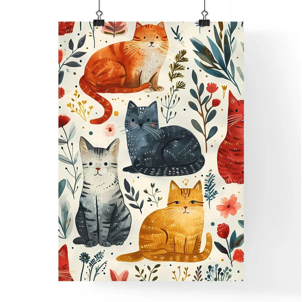 A Poster of cats eclectic squares on a white background  Poster