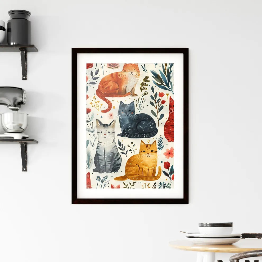 A Poster of cats eclectic squares on a white background  Framed Print