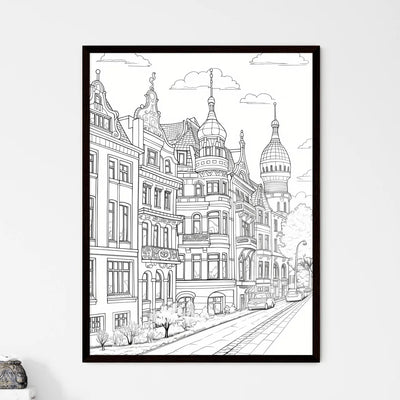 A Poster of berlin houses coloring page - A Drawing Of A Street With Buildings And Cars
