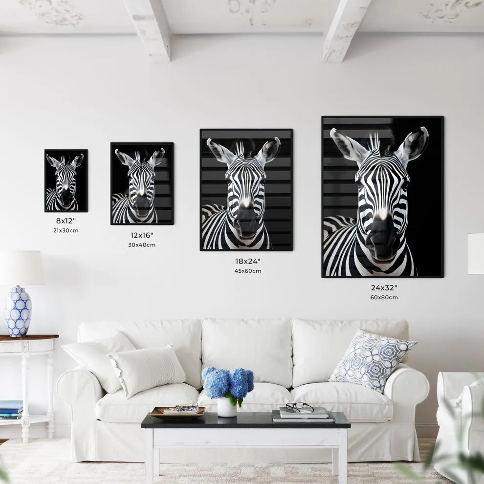 A Poster of A black and white zebra  Size Chart