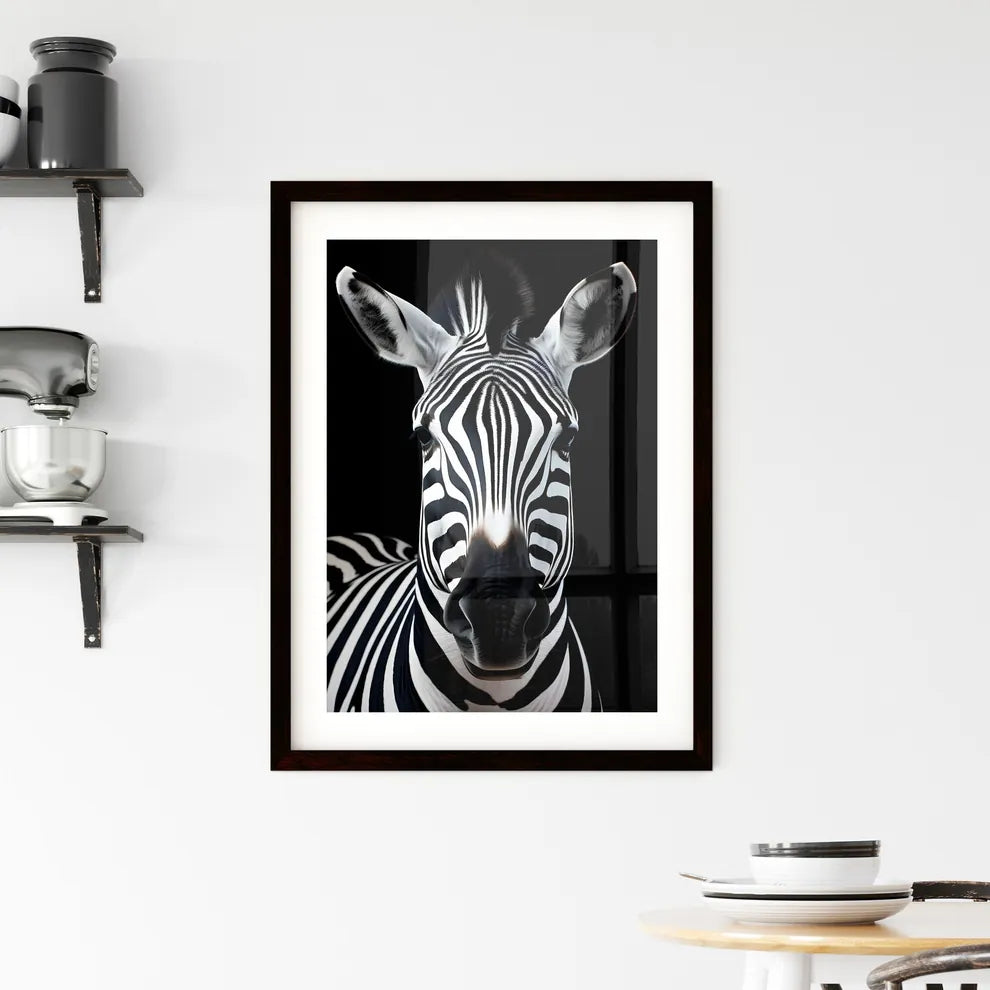 A Poster of A black and white zebra  Framed Print