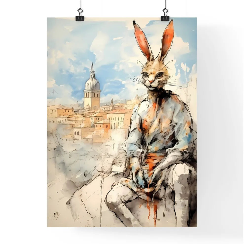 A Poster of funny easter rabbit - A Rabbit Sitting On A Rock Poster