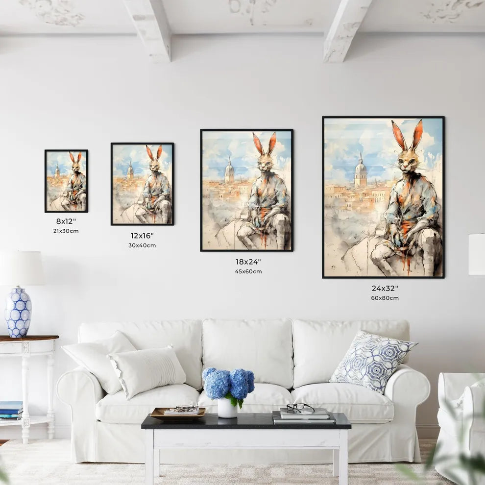 A Poster of funny easter rabbit - A Rabbit Sitting On A Rock Size Chart
