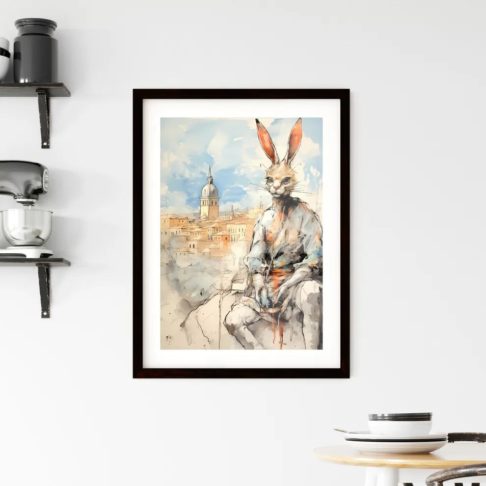 A Poster of funny easter rabbit - A Rabbit Sitting On A Rock Custom Print