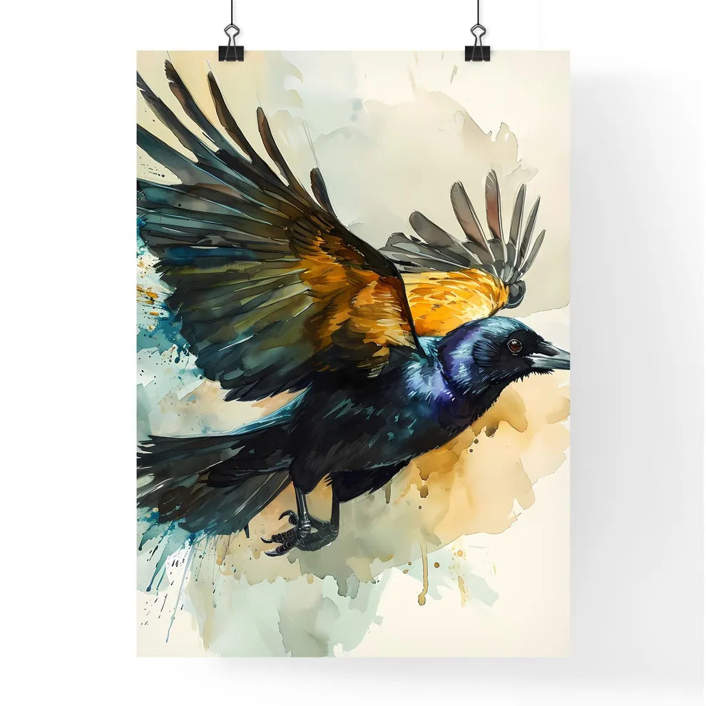 A Poster of watercolor bird in flight in beige tones  Poster