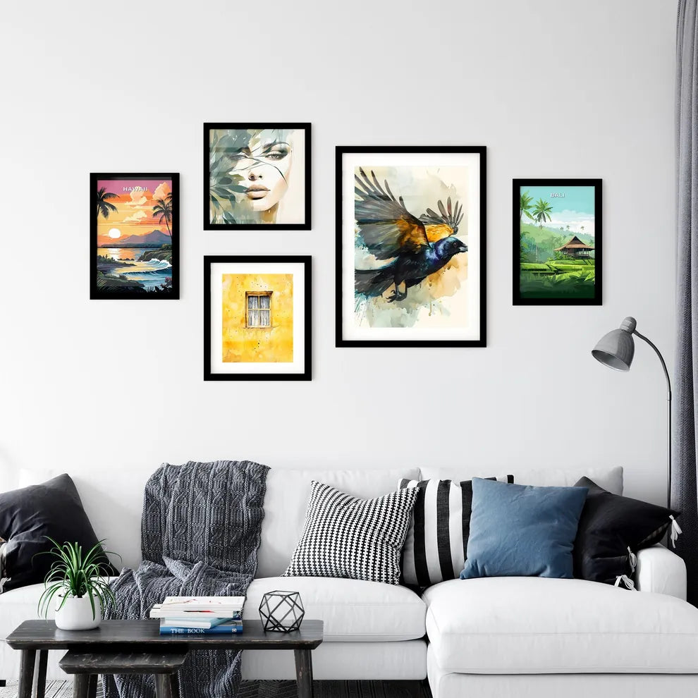 A Poster of watercolor bird in flight in beige tones  Art Print