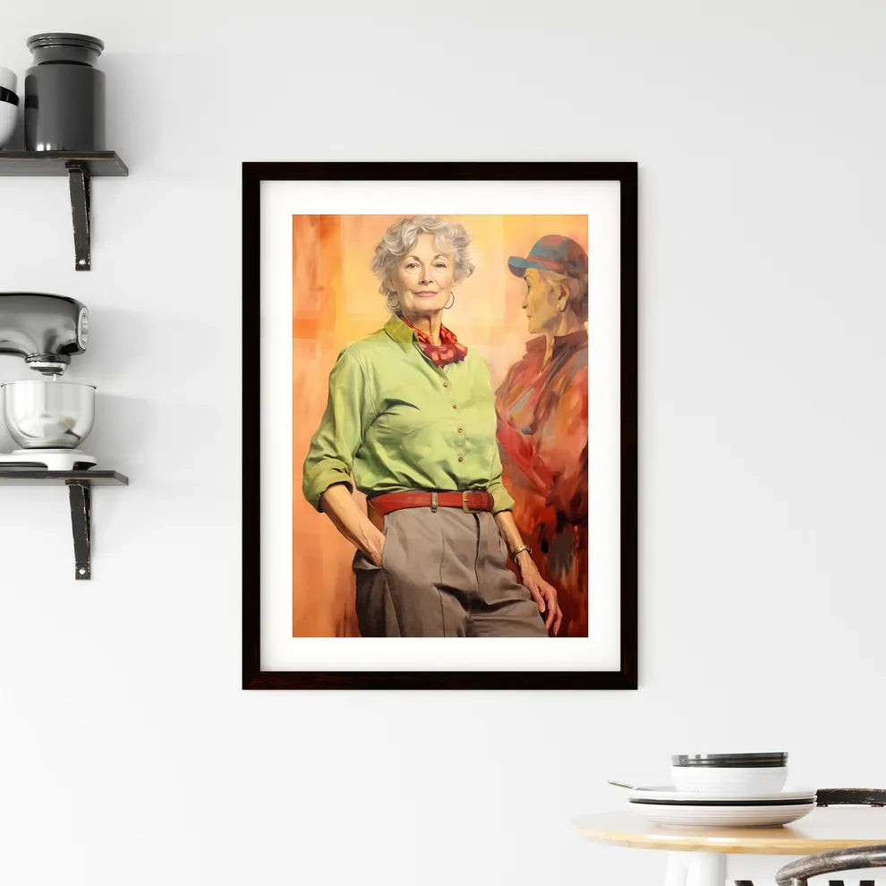 A Poster of Woman in her 70s wearing stylish Framed Print