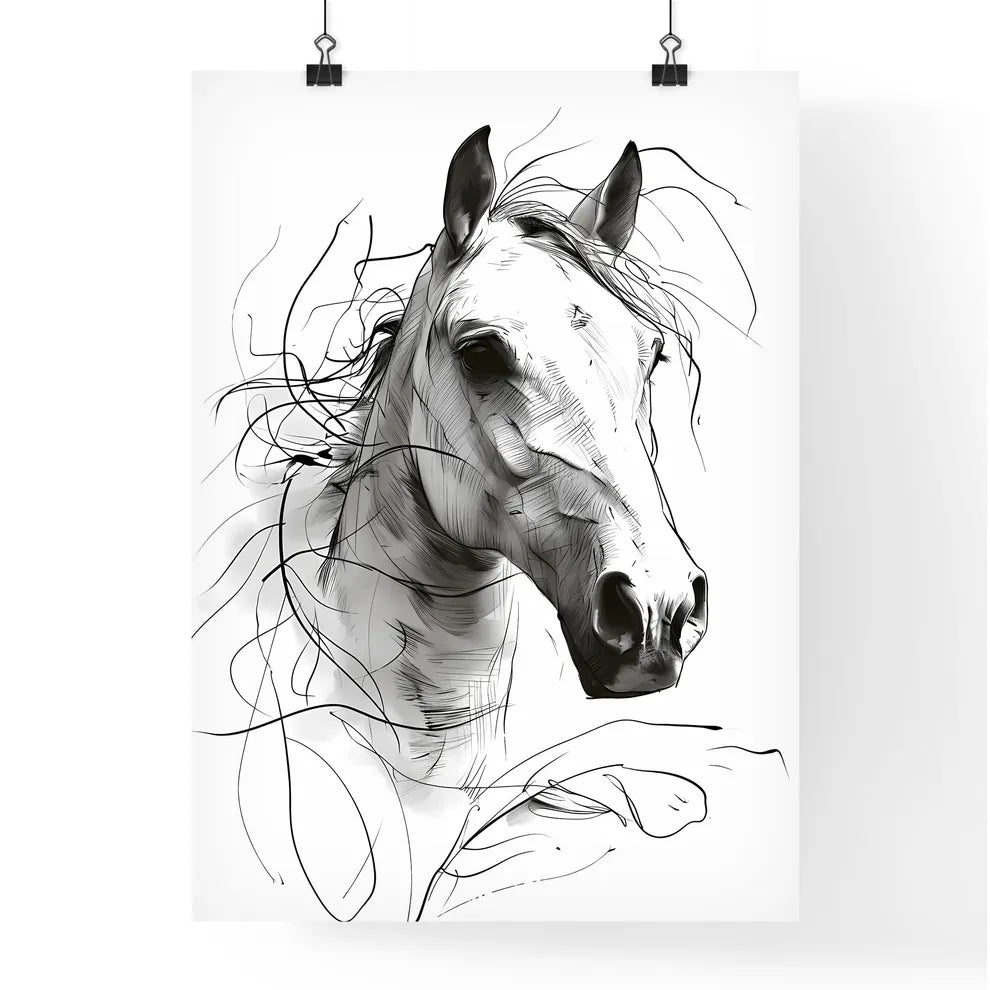 A Poster of a line art drawing of a horses face  Poster