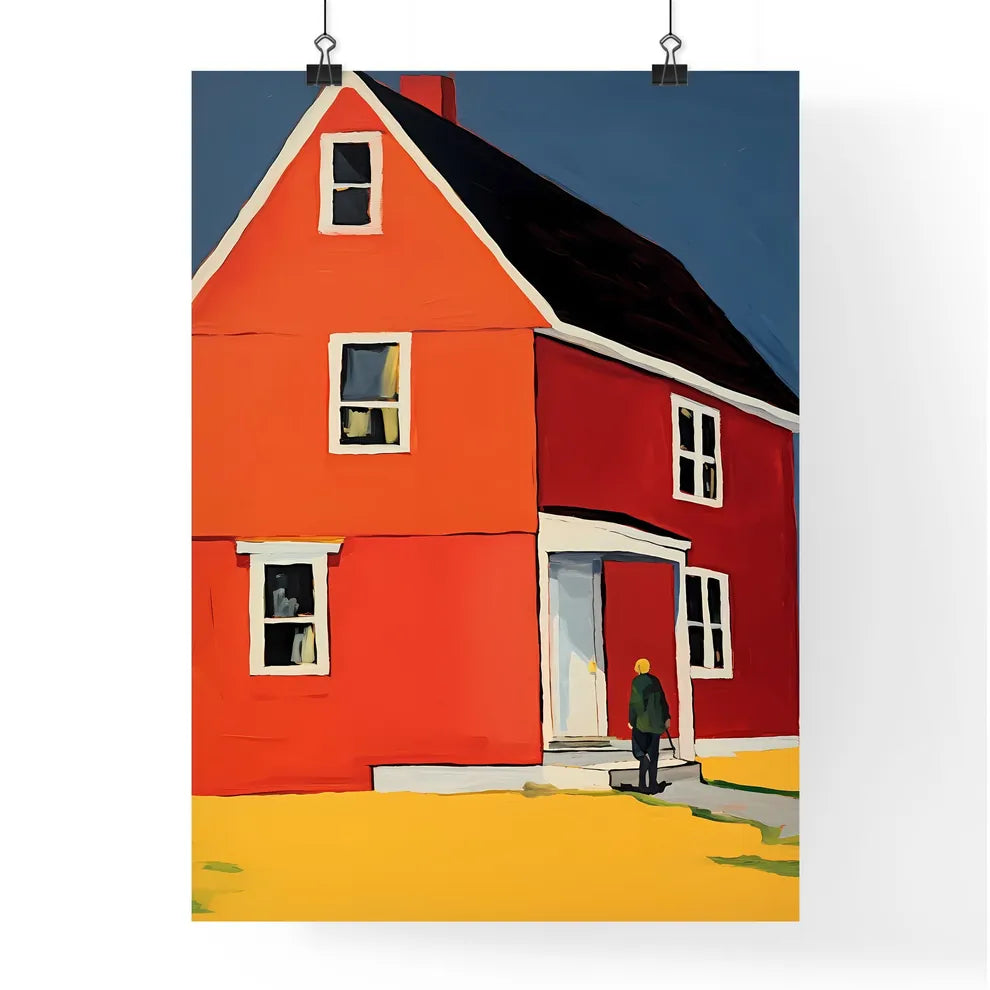 A Poster of nursing home saturated color - A Person Walking In Front Of A Red House Poster