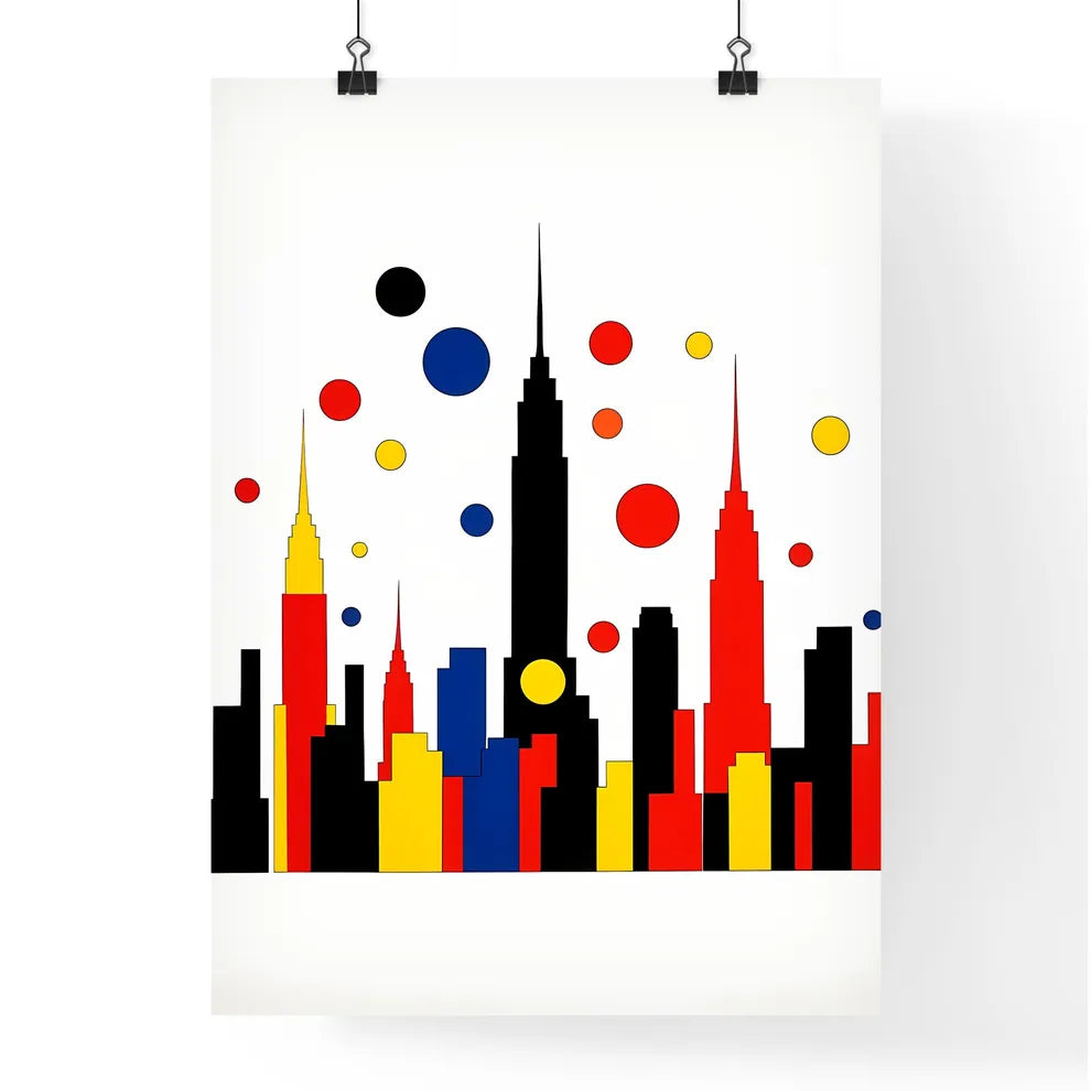 A Poster of minimalist New York City skyline - A Colorful Cityscape With Dots Poster