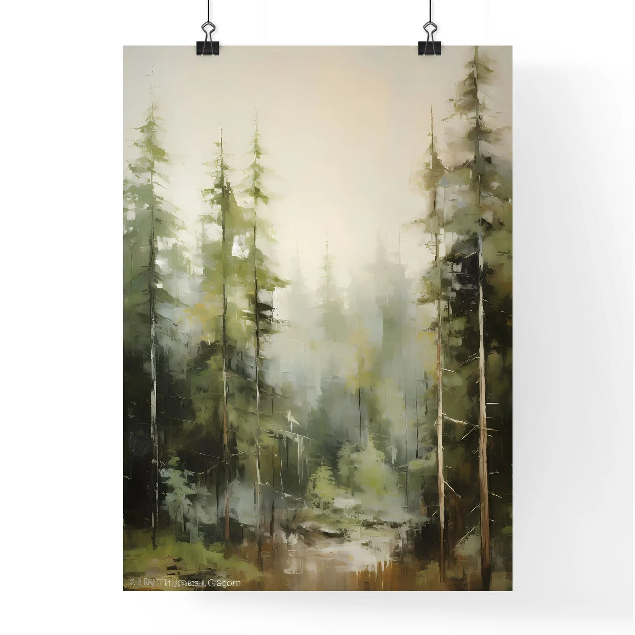 A Poster of a painting of green forest trees Poster