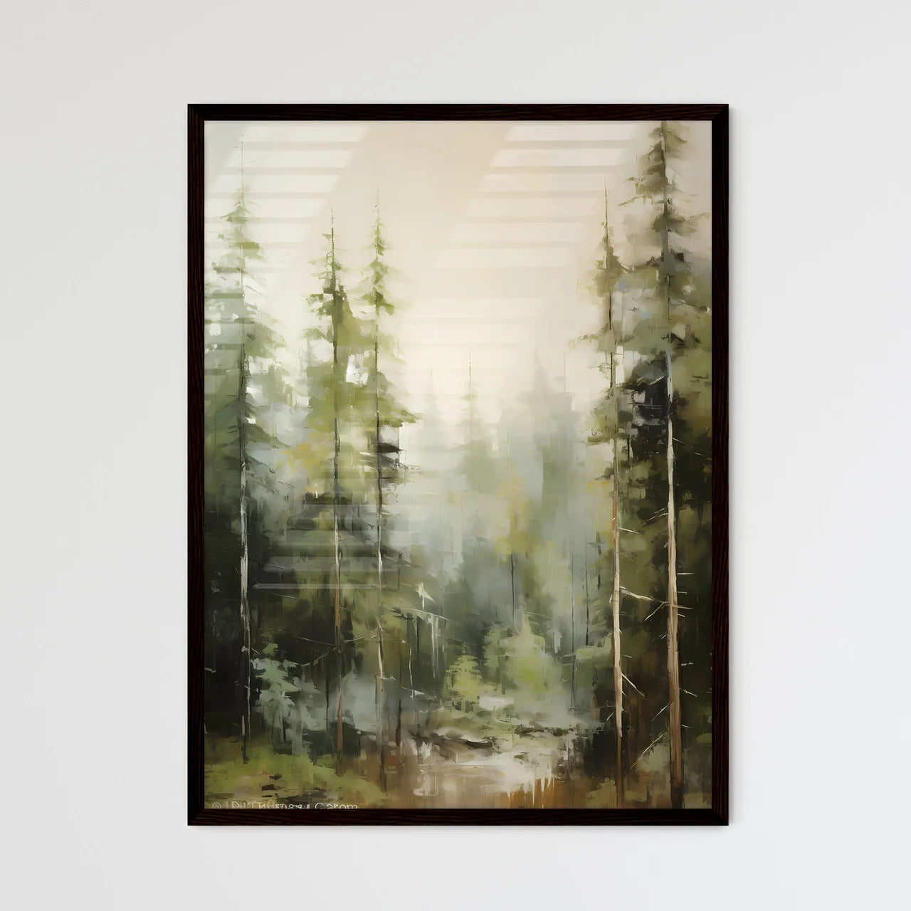 A Poster of a painting of green forest trees - Framed Art Print