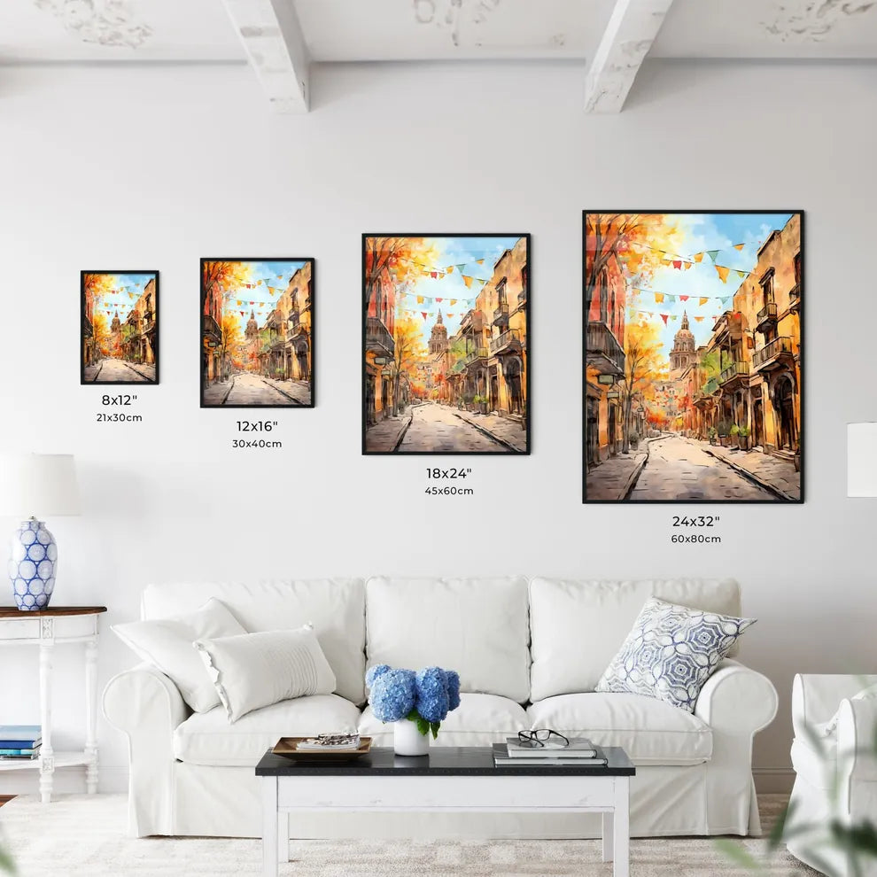 A Poster of cinco de mayo holiday - A Street With Flags And Buildings Size Chart