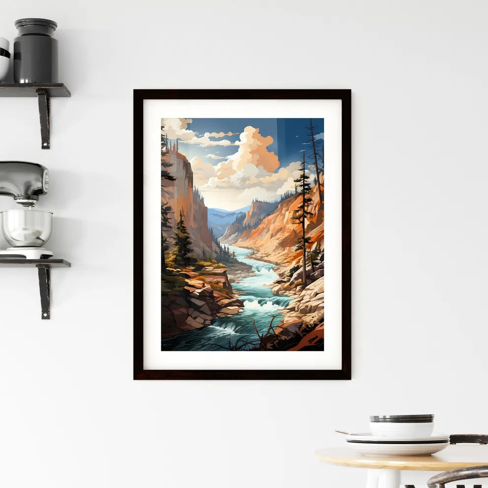 A Poster of Yellowstone National Park - A Ri Framed Print