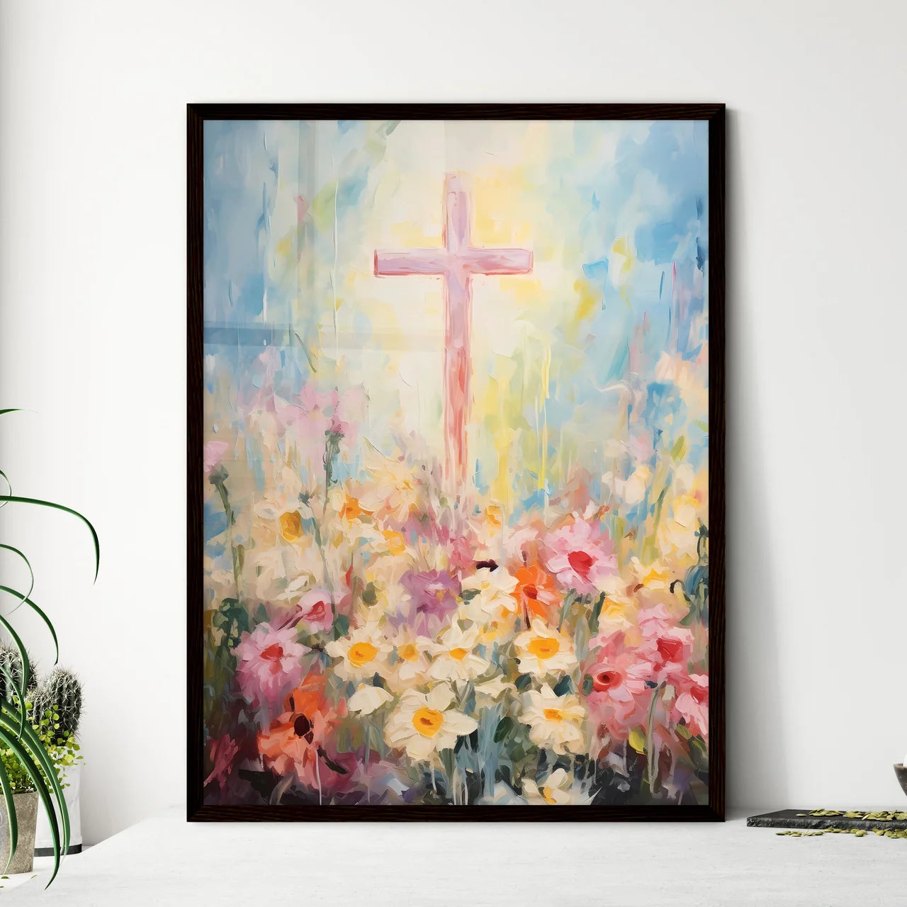 A Poster of a painting of a cross - A Painti - Framed Art Print