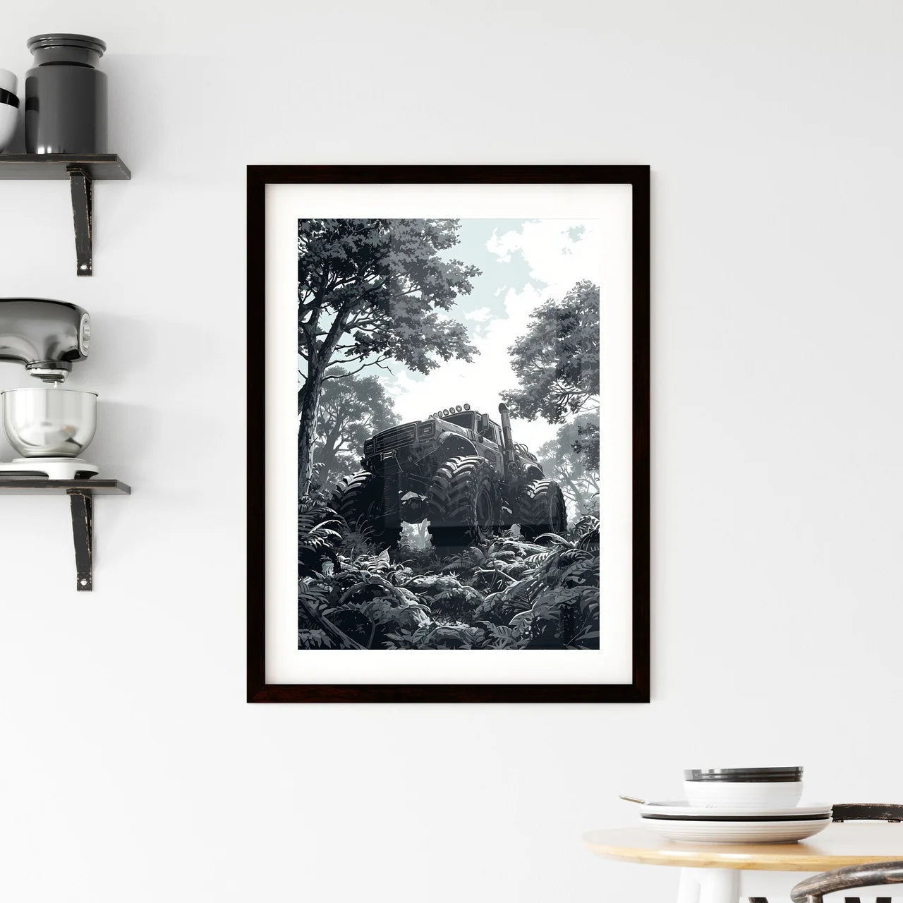 A Poster of super monster truck race colorin Framed Print