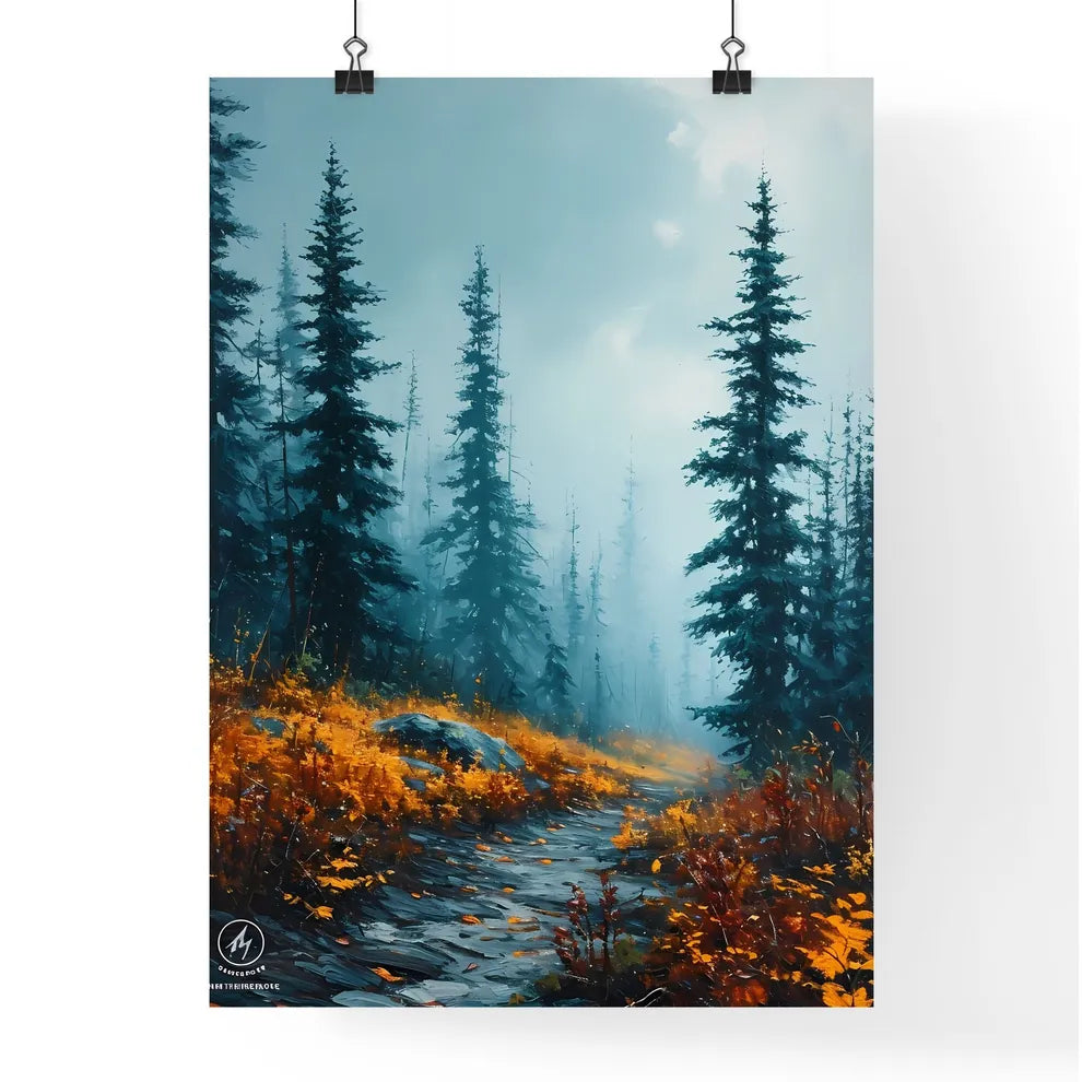 A Poster of tree mountain forest near mist - Poster