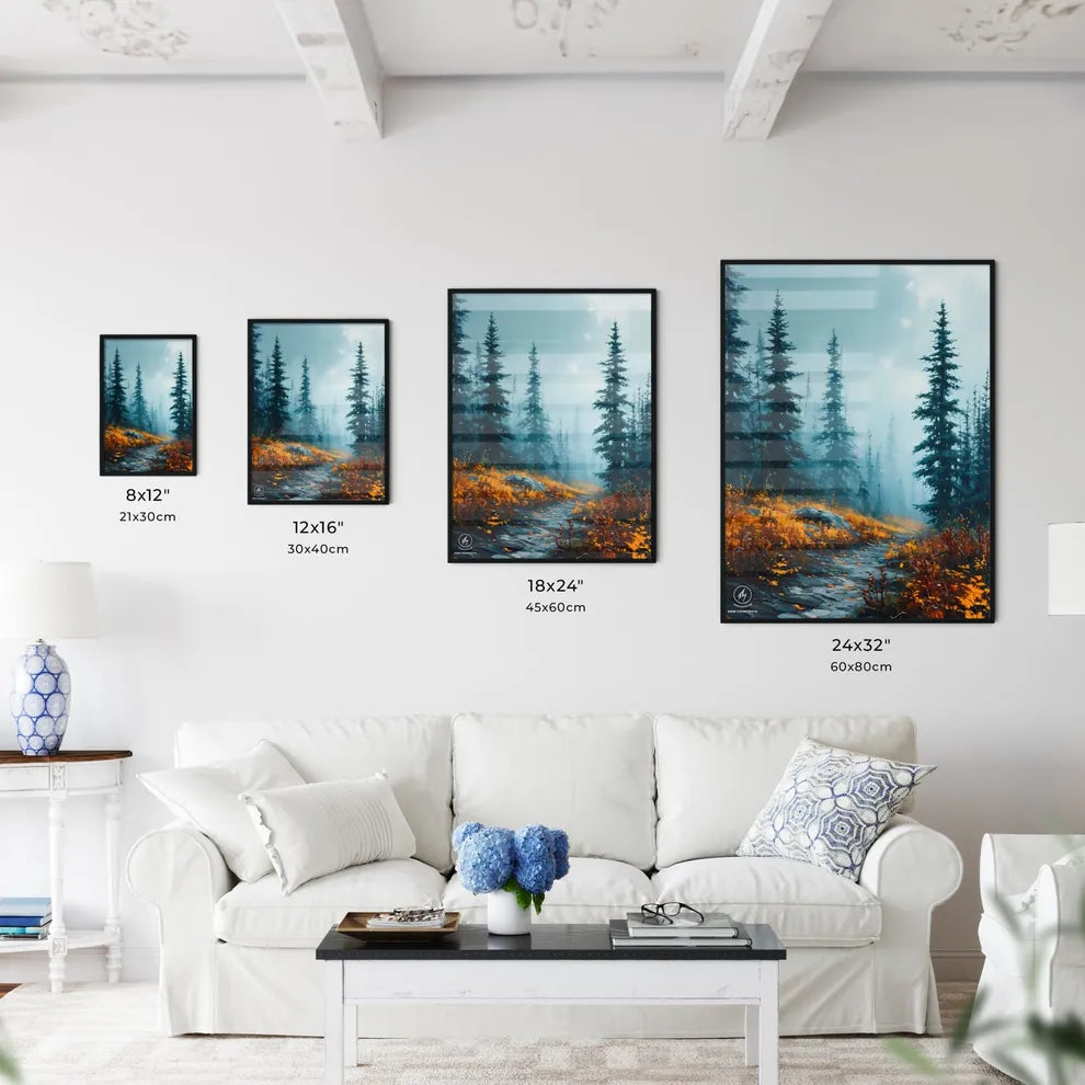 A Poster of tree mountain forest near mist - - Kitchen Hangings