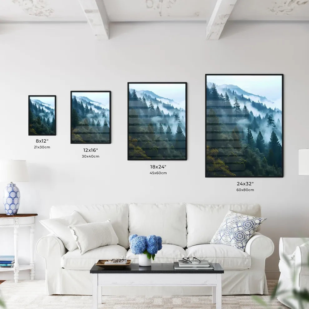 A Poster of tree mountain forest near mist - - Kitchen Hangings