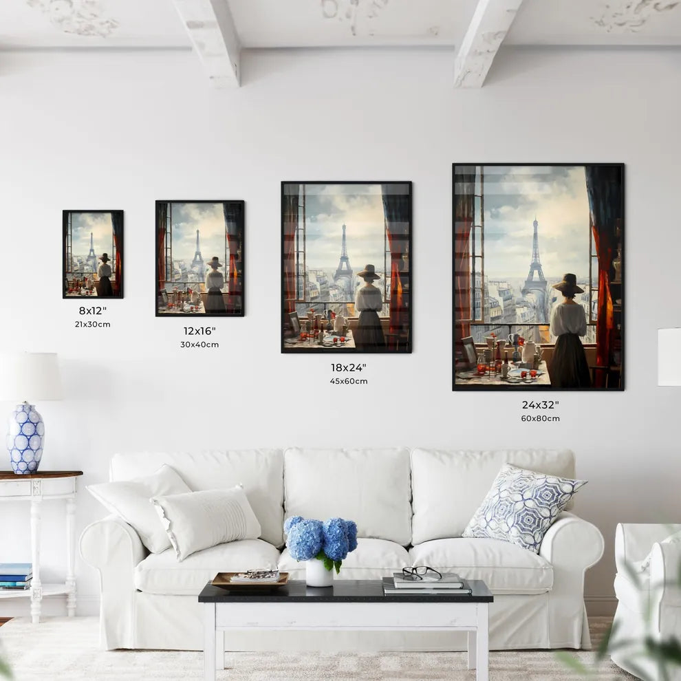 A Poster of if Picasso was a photographer - A Woman Looking Out A Window At The Eiffel Tower Size Chart