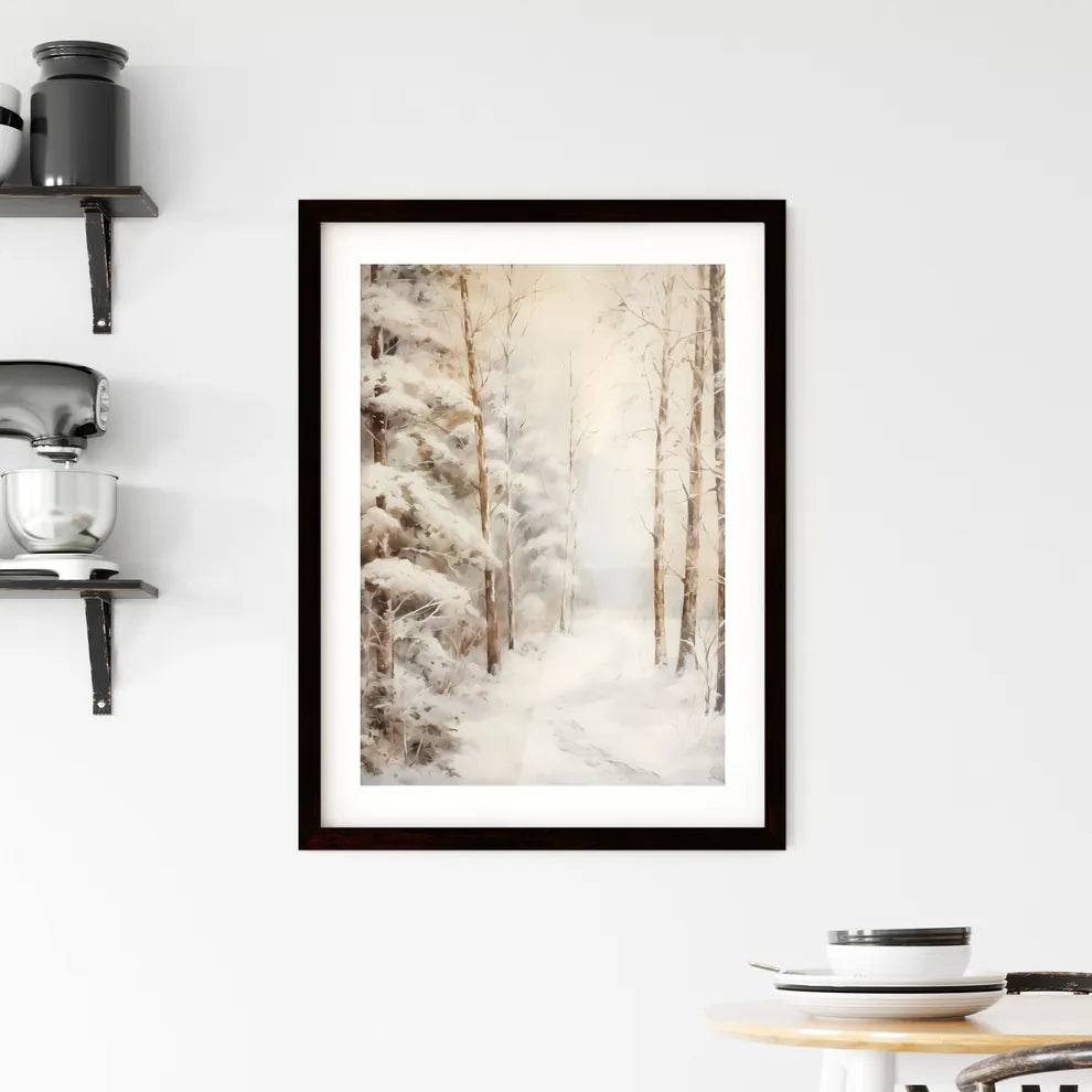 A Poster of Vintage For Birthday Snowy Fores Framed Print