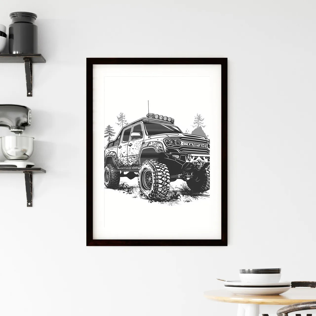 A Poster of super monster truck race colorin Framed Print