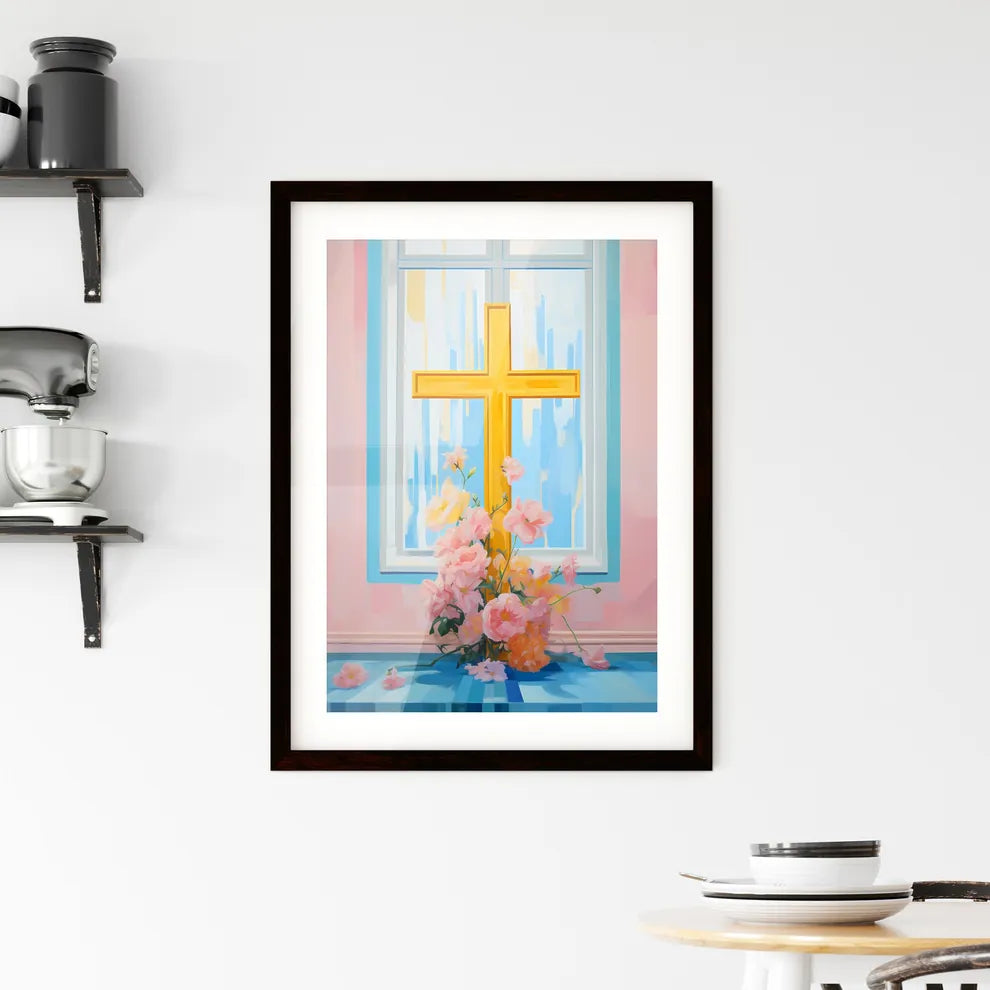 A Poster of a painting of a cross - A Painti Framed Print
