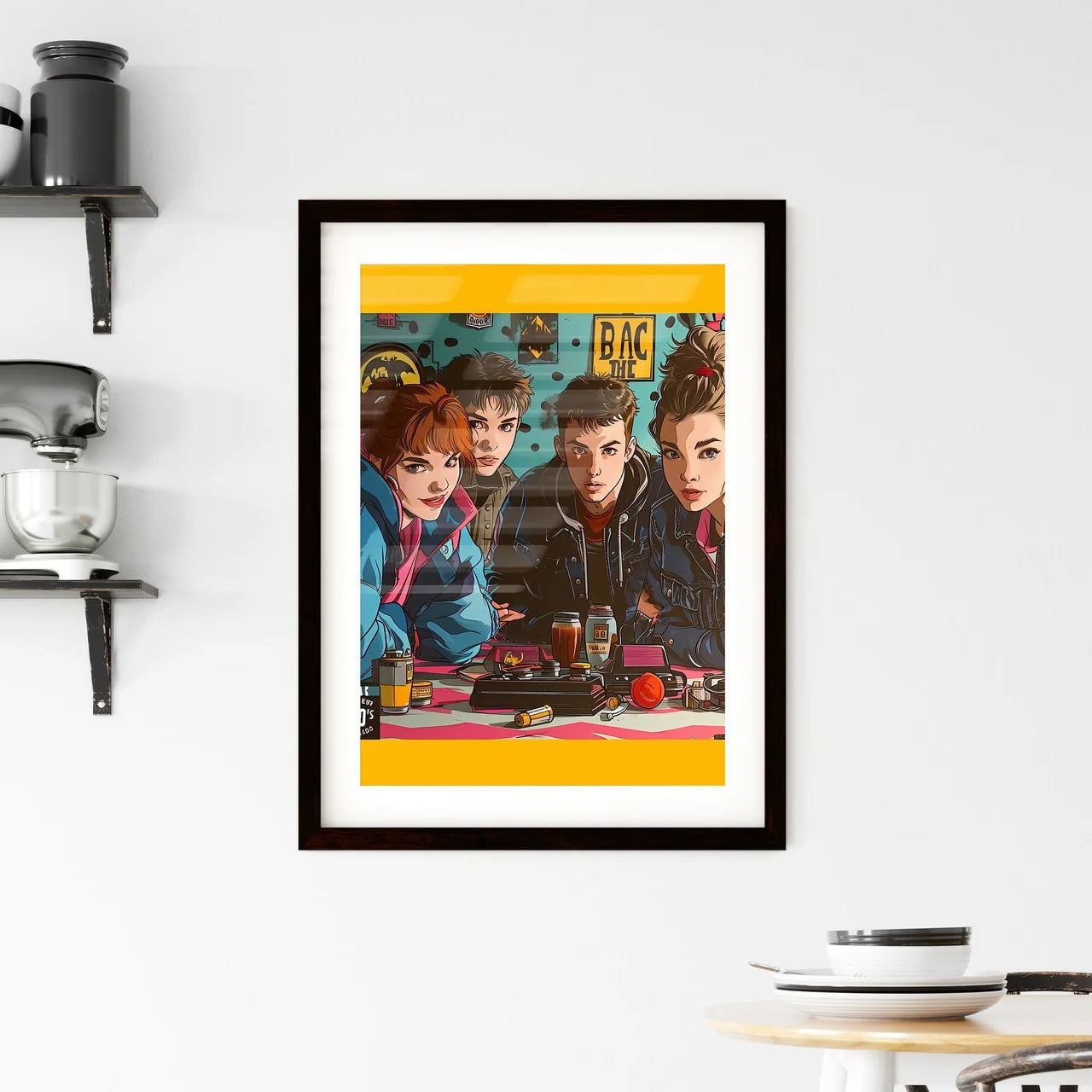 A Poster of 'back to the 80s'in a colorful b Framed Print