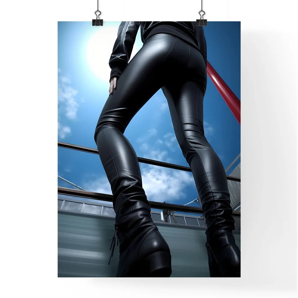 A Poster of female black skintight leather p Poster