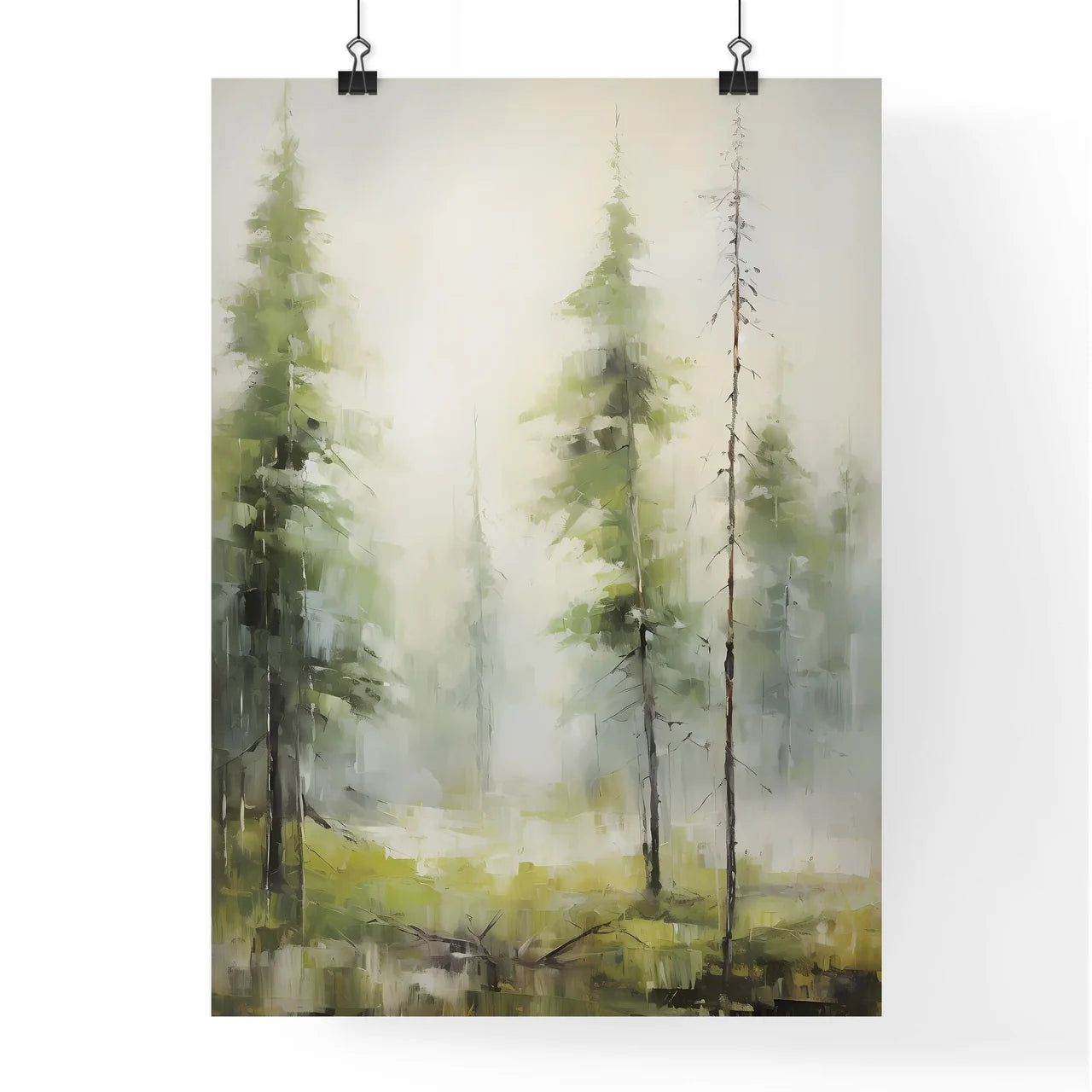 A Poster of a painting of green forest trees Poster