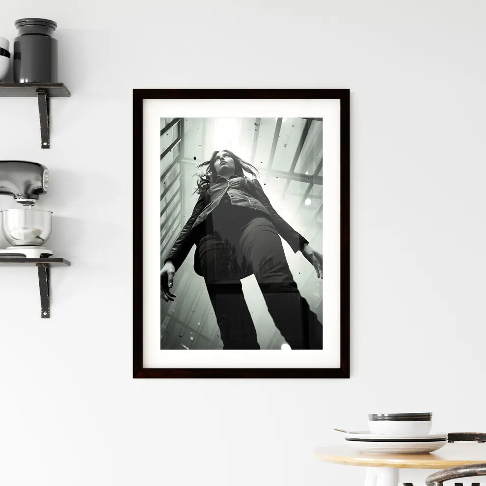 A Poster of girl model shooting low angle sh Framed Print