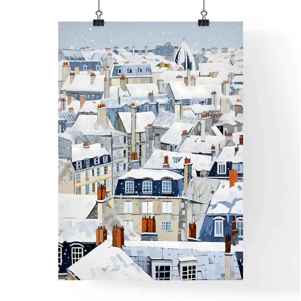 A Poster of snowy urban roofs of paris - A Snow Covered Rooftops Of A City Poster