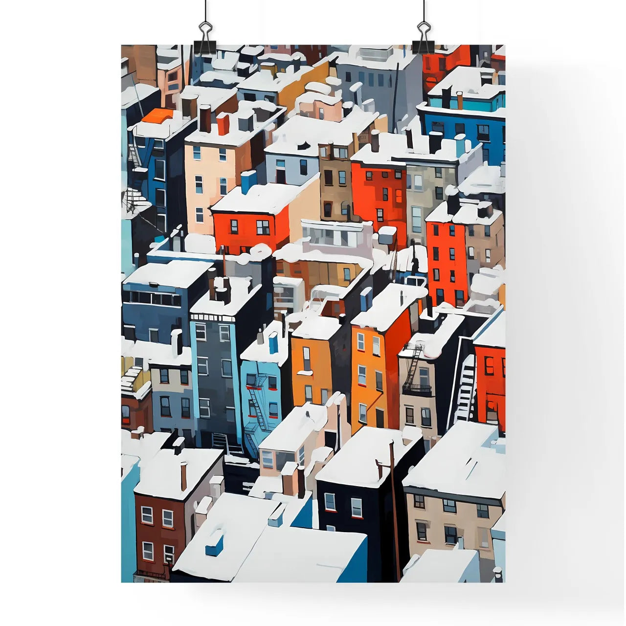 A Poster of snowy urban roofs of New York City - A Group Of Buildings Covered In Snow Poster