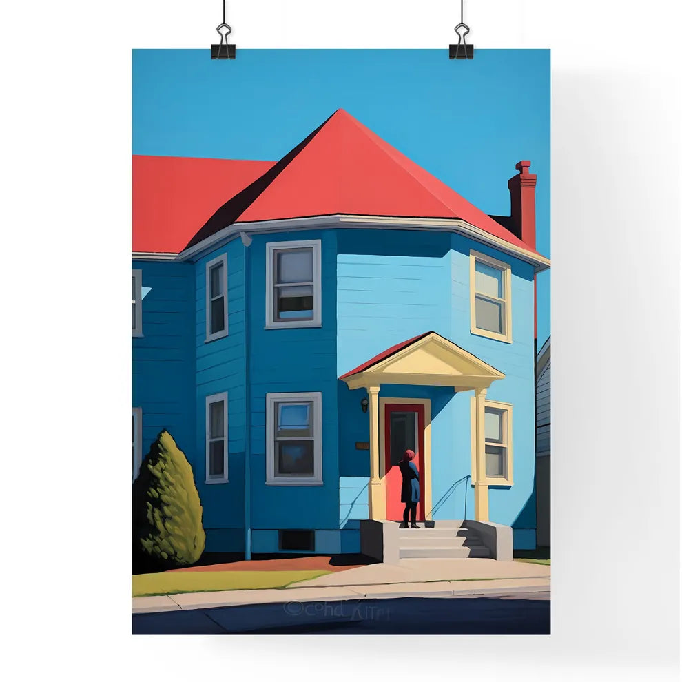A Poster of nursing home saturated color - A Person Standing In Front Of A Blue House Poster
