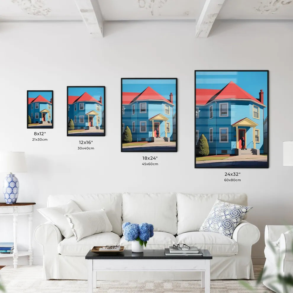 A Poster of nursing home saturated color - A Person Standing In Front Of A Blue House Size Chart