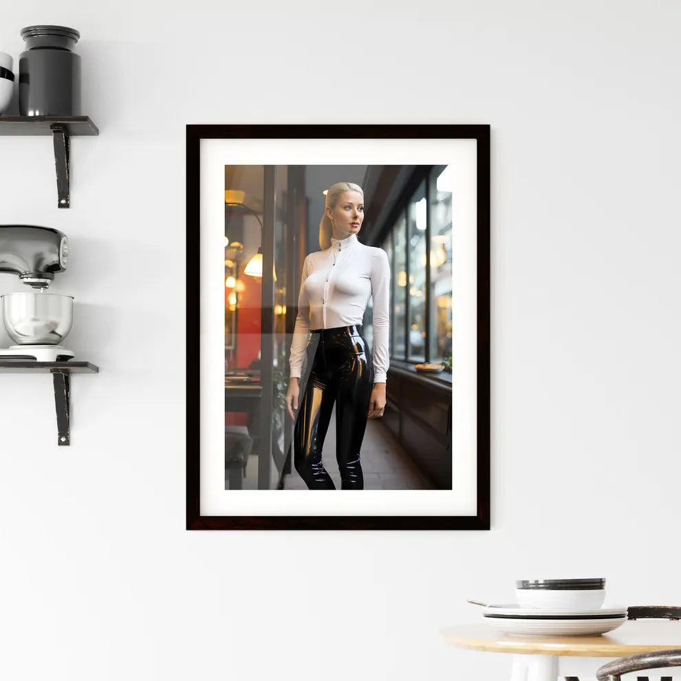 A Poster of beautiful upright standing lady  Framed Print