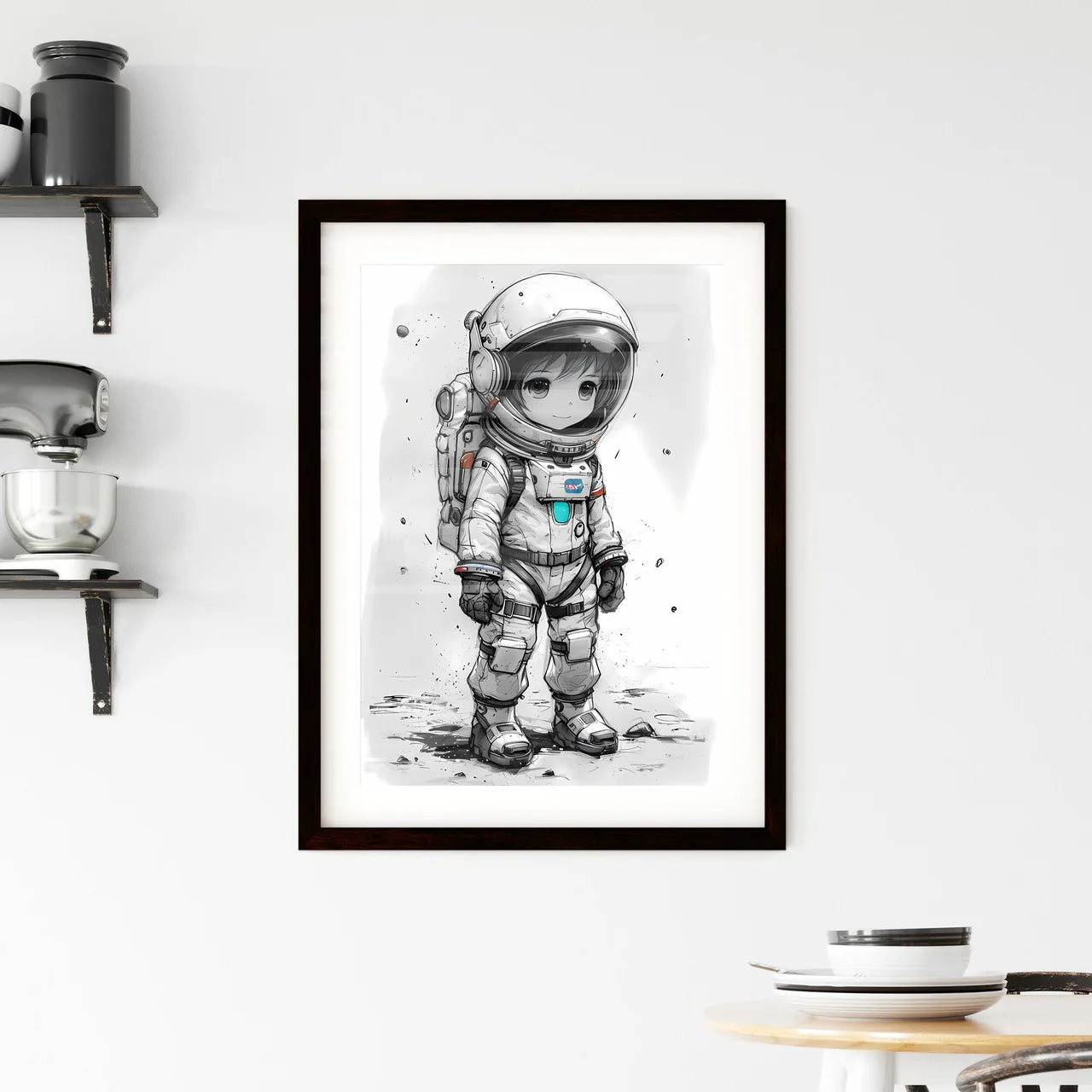 A Poster of Coloring page for kids spacesuit Framed Print